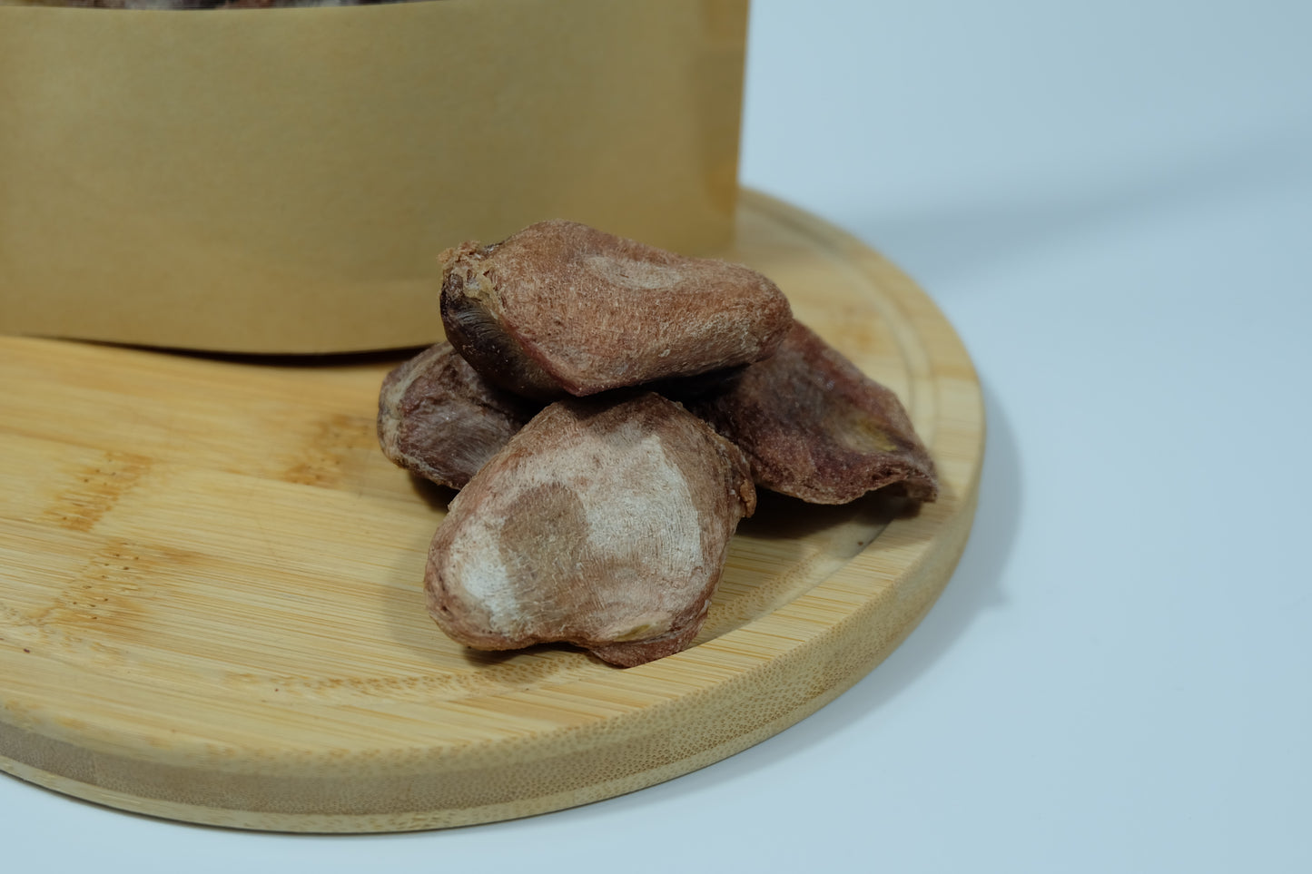 Close-up of freeze-dried duck gizzards – chewy organ treats for dogs and cats – rich in nutrients