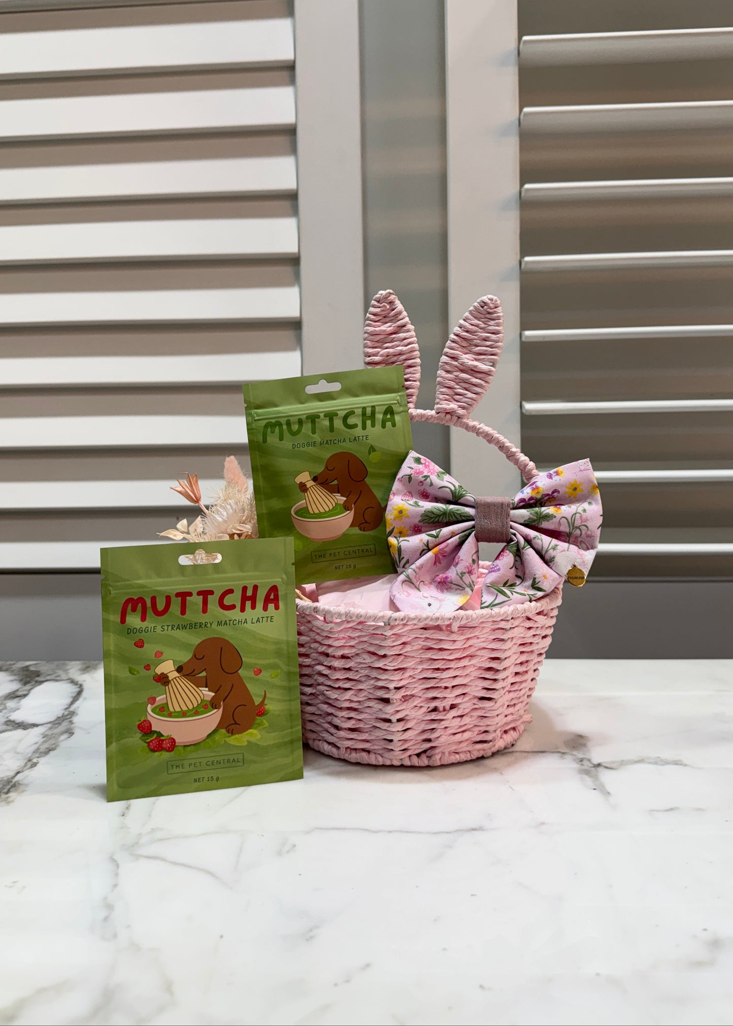 Easter Bows + Muttcha Bundle, Strawberry Muttcha, Pink Strawbunny Bunny Bow, The Pet Central