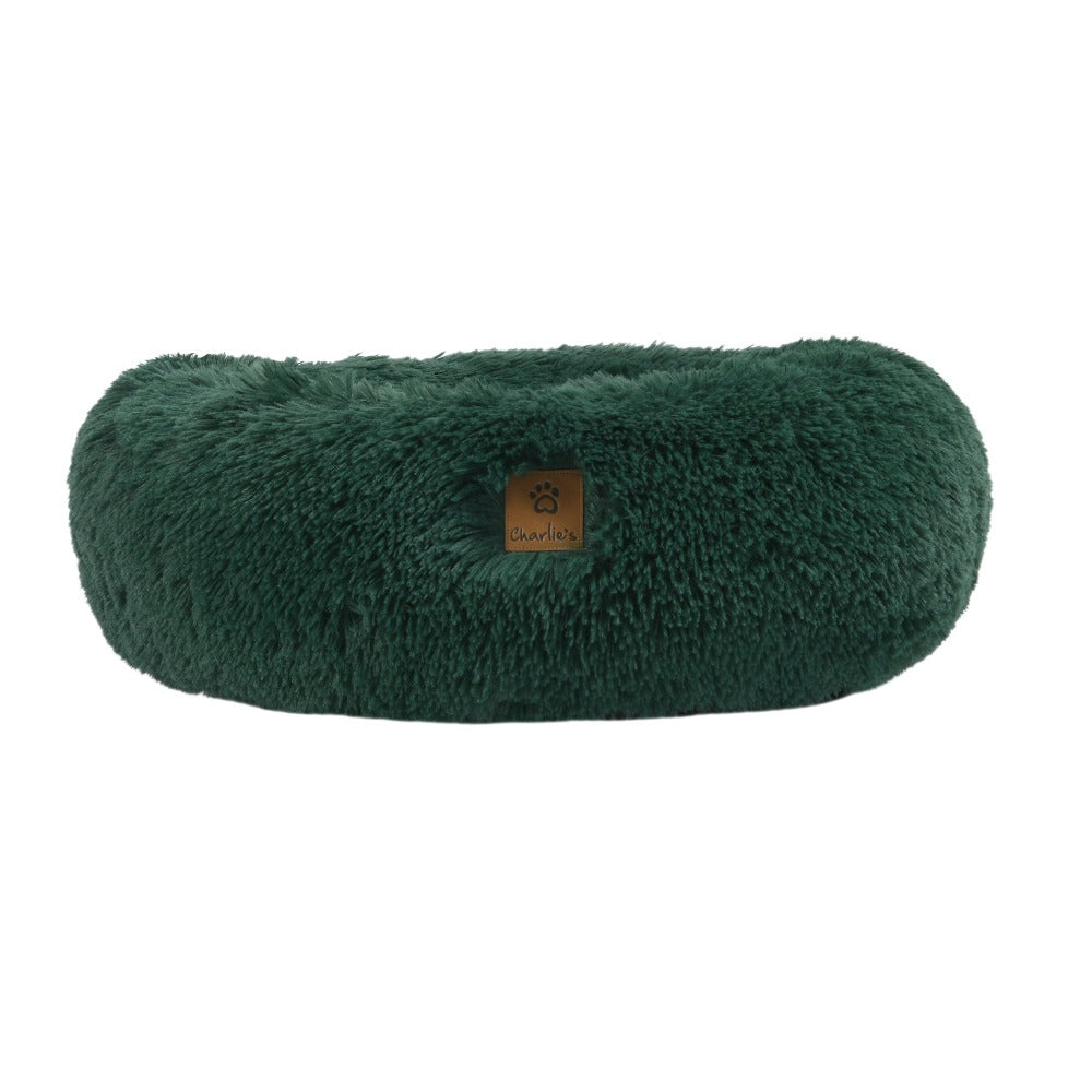 Shaggy Faux Fur Donut Calming Pet Nest Bed - Eden Green Charlie's Pet Products