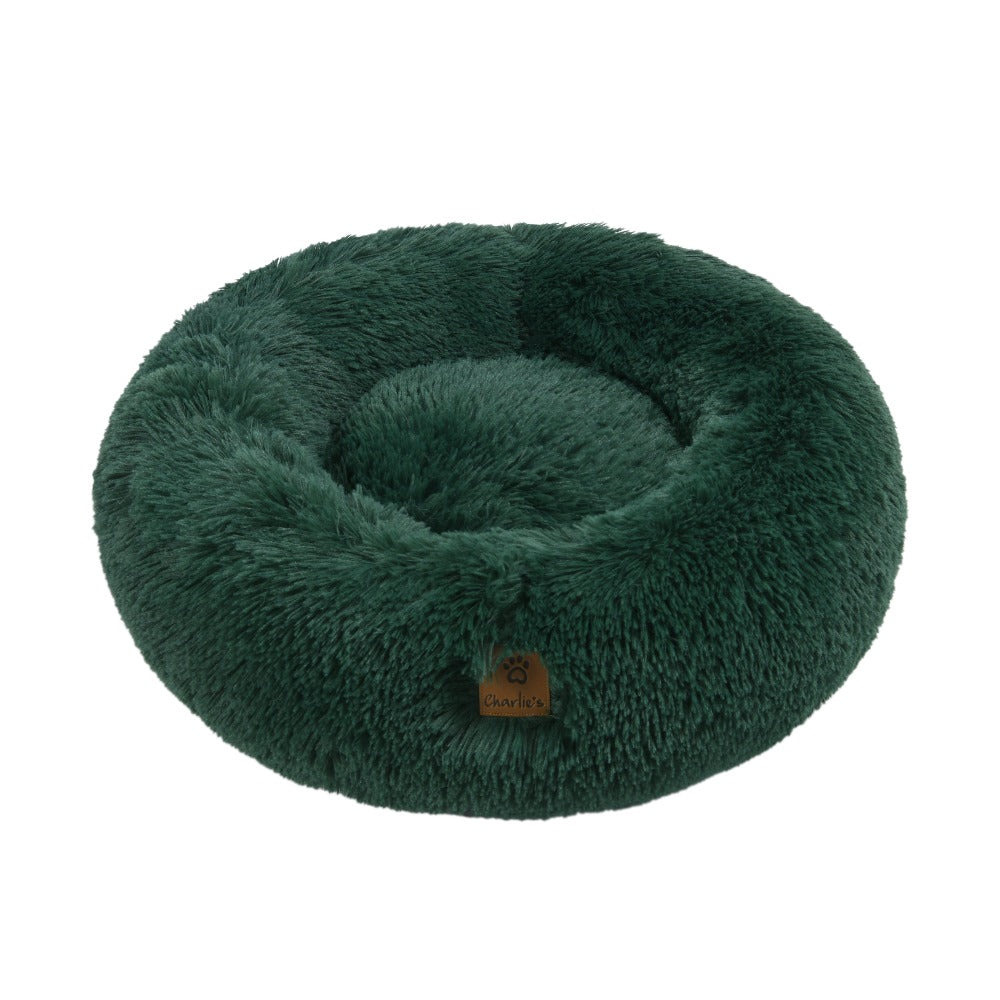 Shaggy Faux Fur Donut Calming Pet Nest Bed - Eden Green Charlie's Pet Products