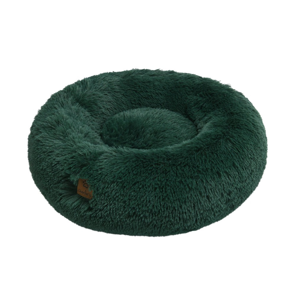 Shaggy Faux Fur Donut Calming Pet Nest Bed - Eden Green Charlie's Pet Products