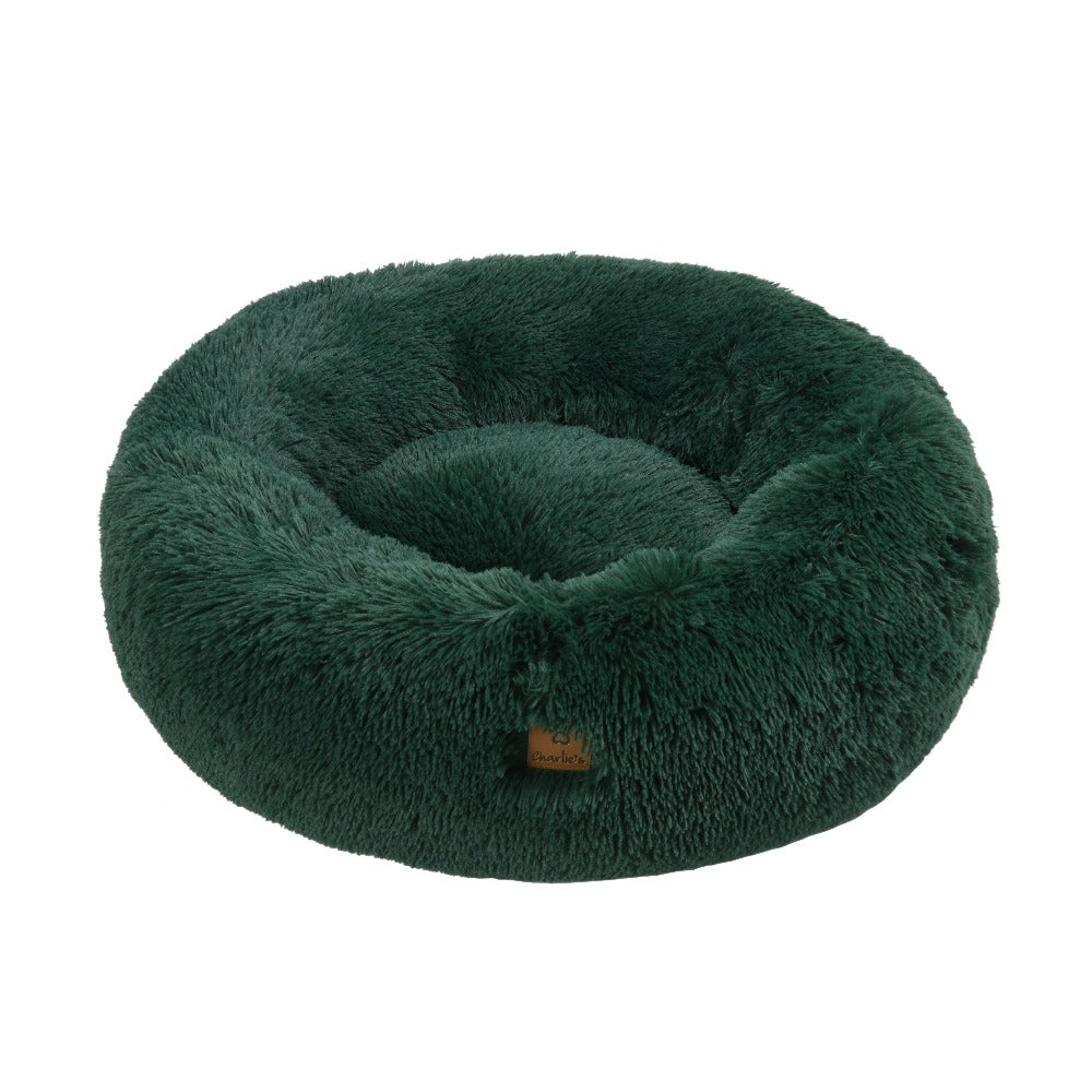 Shaggy Faux Fur Donut Calming Pet Nest Bed - Eden Green Charlie's Pet Products