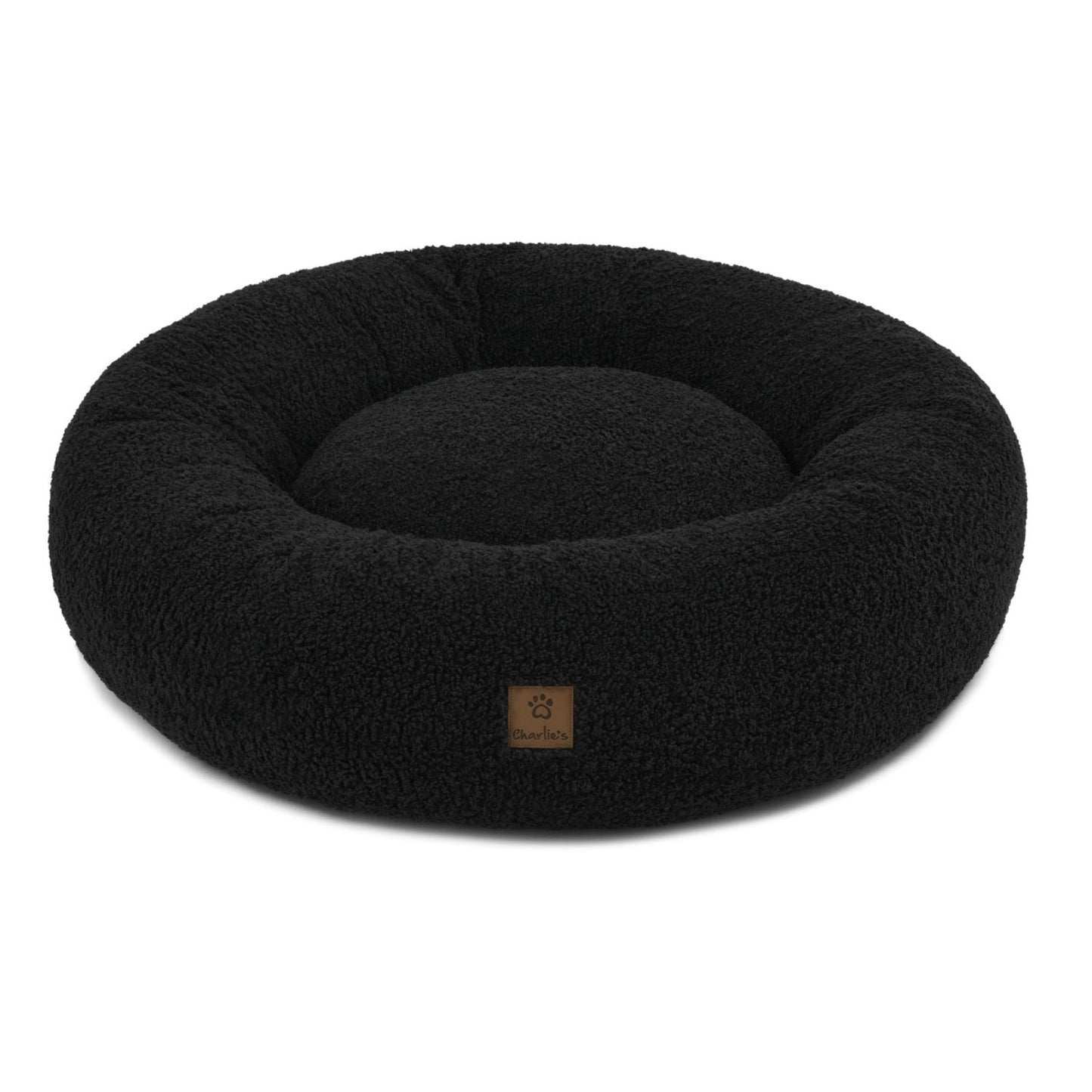 Teddy Fleece Round Donut Pet Bed - Charcoal Charlie's Pet Products