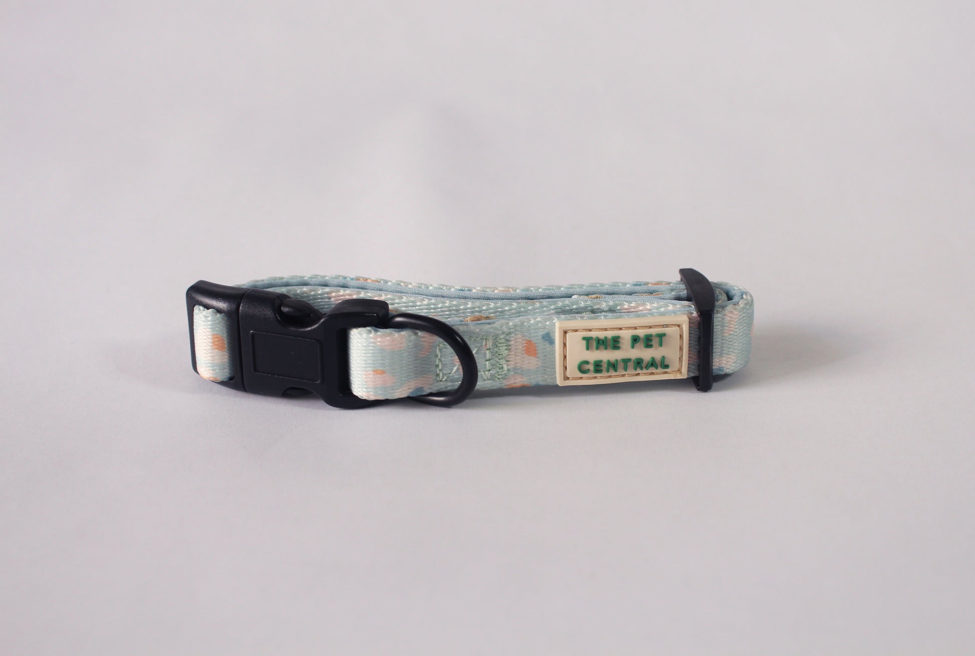 The Pet Central Blue Cheetah Dog Collar with Black Hardware