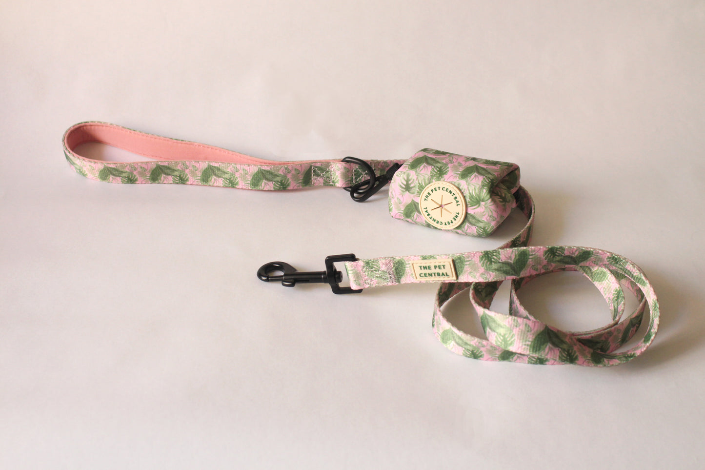 The Pet Central Tropical Bloom dog lead with matching poop bag holder