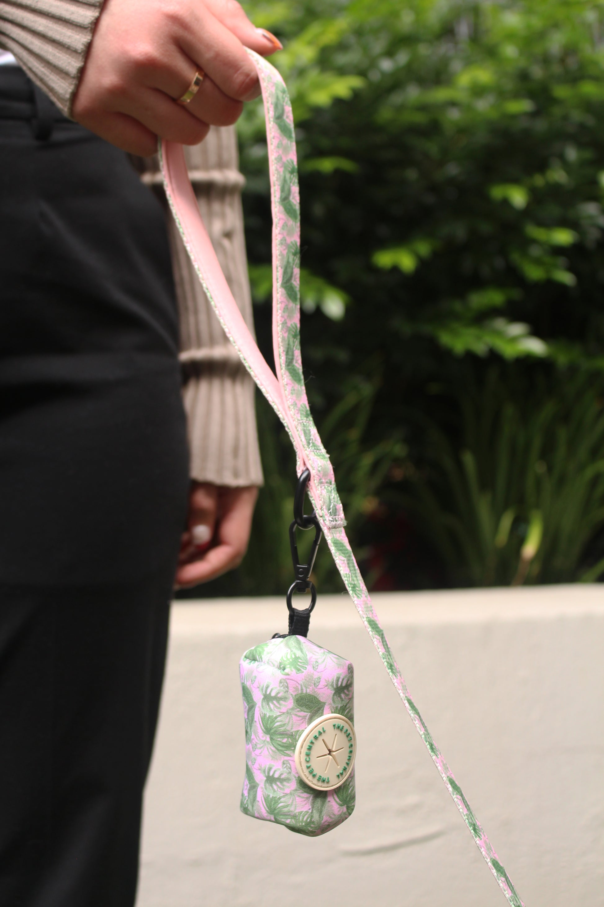 The Pet Central Tropical Bloom dog lead with matching poop bag holder