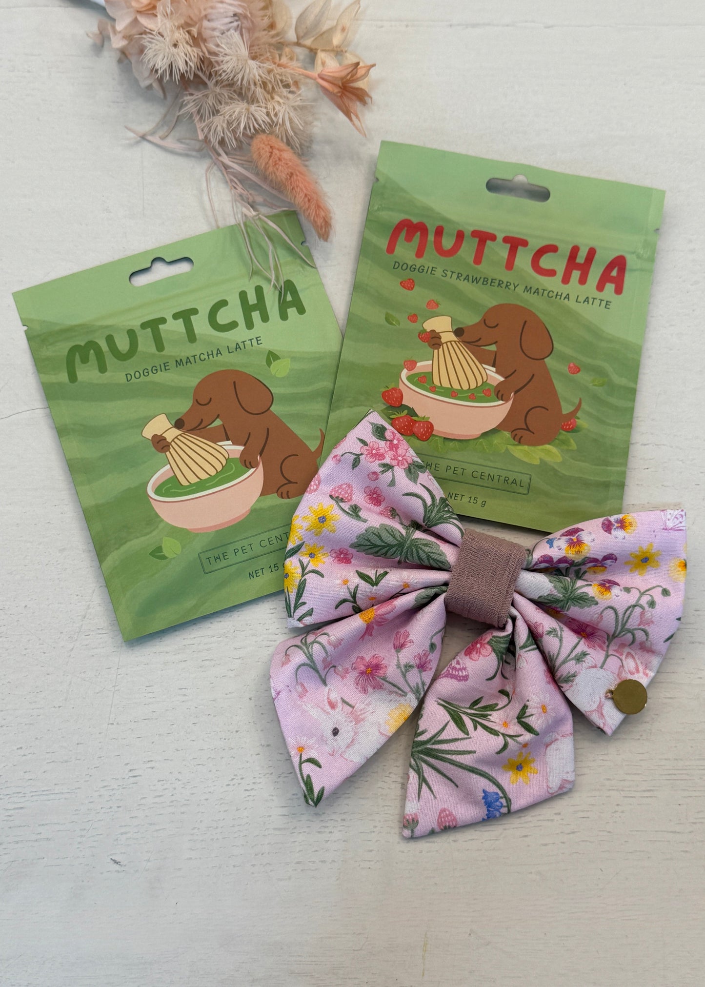 Easter Bows + Muttcha Bundle, Strawberry Muttcha, Pink Strawbunny Bow, The Pet Central 