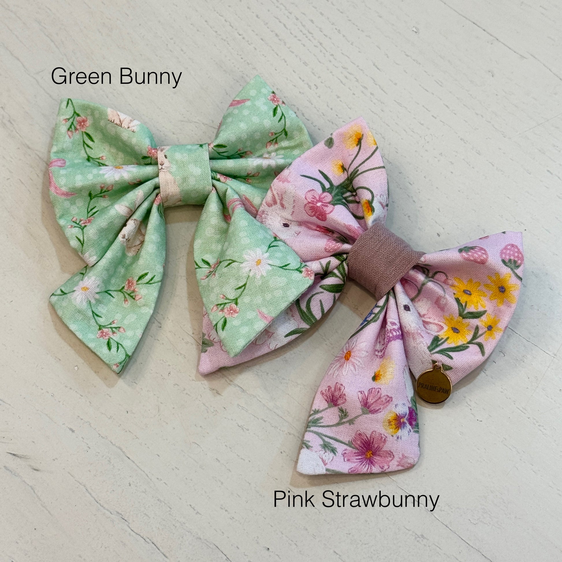 Easter Bows, Green Bunny Bow, Pink Strawbunny, The Pet Central 