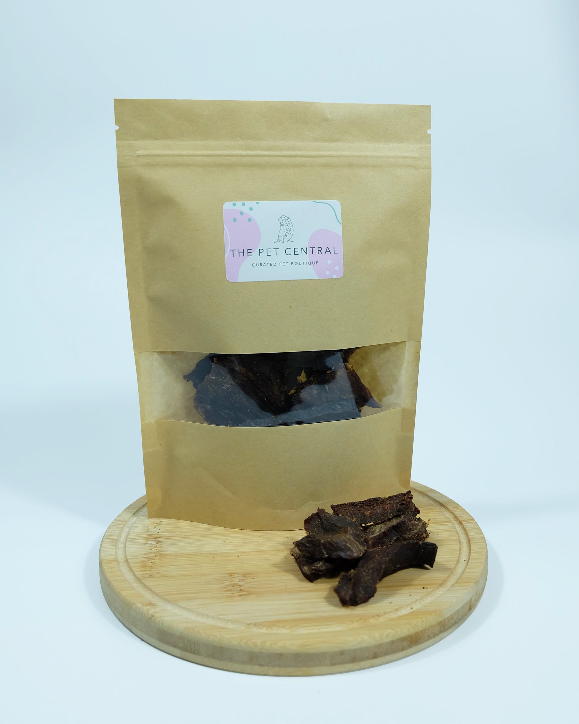 Dehydrated emu jerky pet treats – 80g pack with visible strips in front – natural, high-protein Australian dog and cat snack