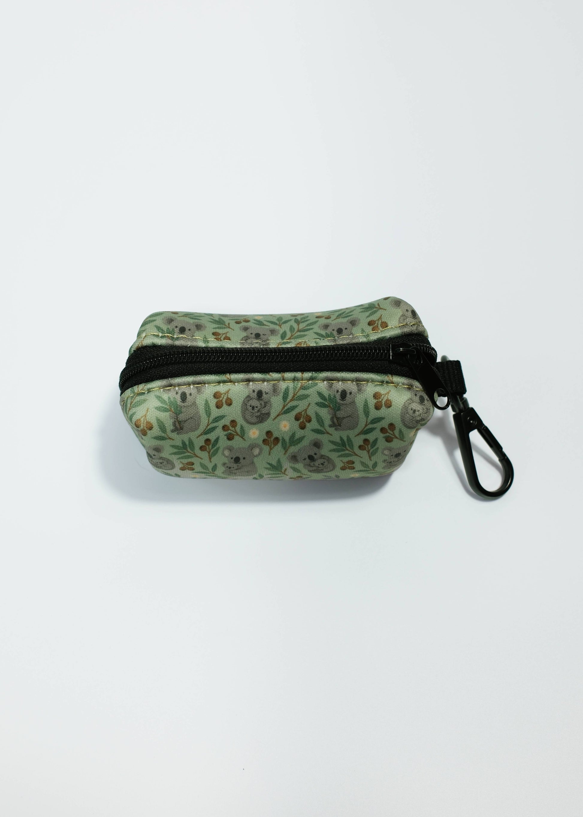 Top part of Green Koala Poop Bag Holder, the calming and playful Green Koala print, inspired by Australia’s beloved wildlife. Part of The Pet Central’s walkwear range, with exclusive print rights. Designed in Australia.