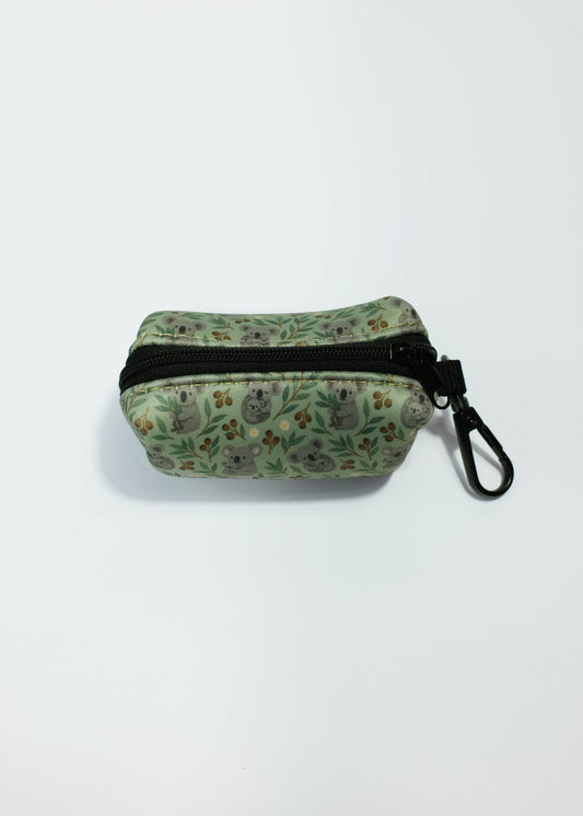 Top part of Green Koala Poop Bag Holder, the calming and playful Green Koala print, inspired by Australia’s beloved wildlife. Part of The Pet Central’s walkwear range, with exclusive print rights. Designed in Australia.