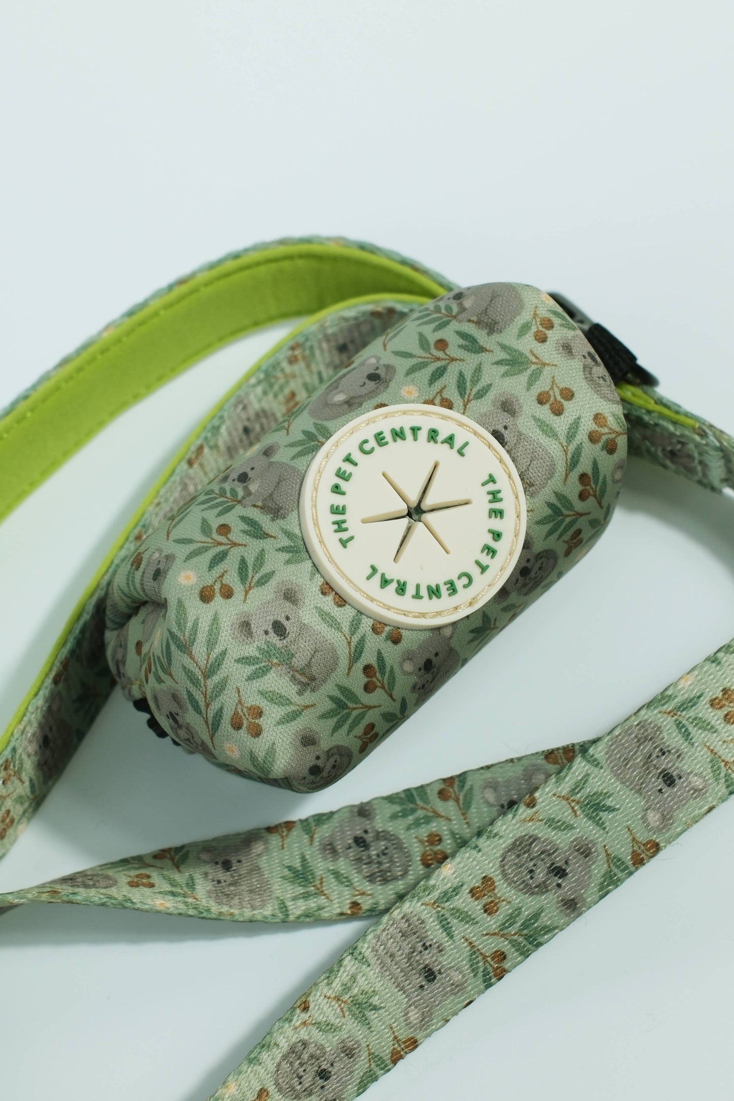 Green Koala Poop Bag Holder, the calming and playful Green Koala print, inspired by Australia’s beloved wildlife. Part of The Pet Central’s walkwear range, with exclusive print rights. Designed in Australia.