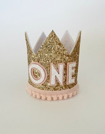 Pink and Gold Glitter Dog Birthday Crown