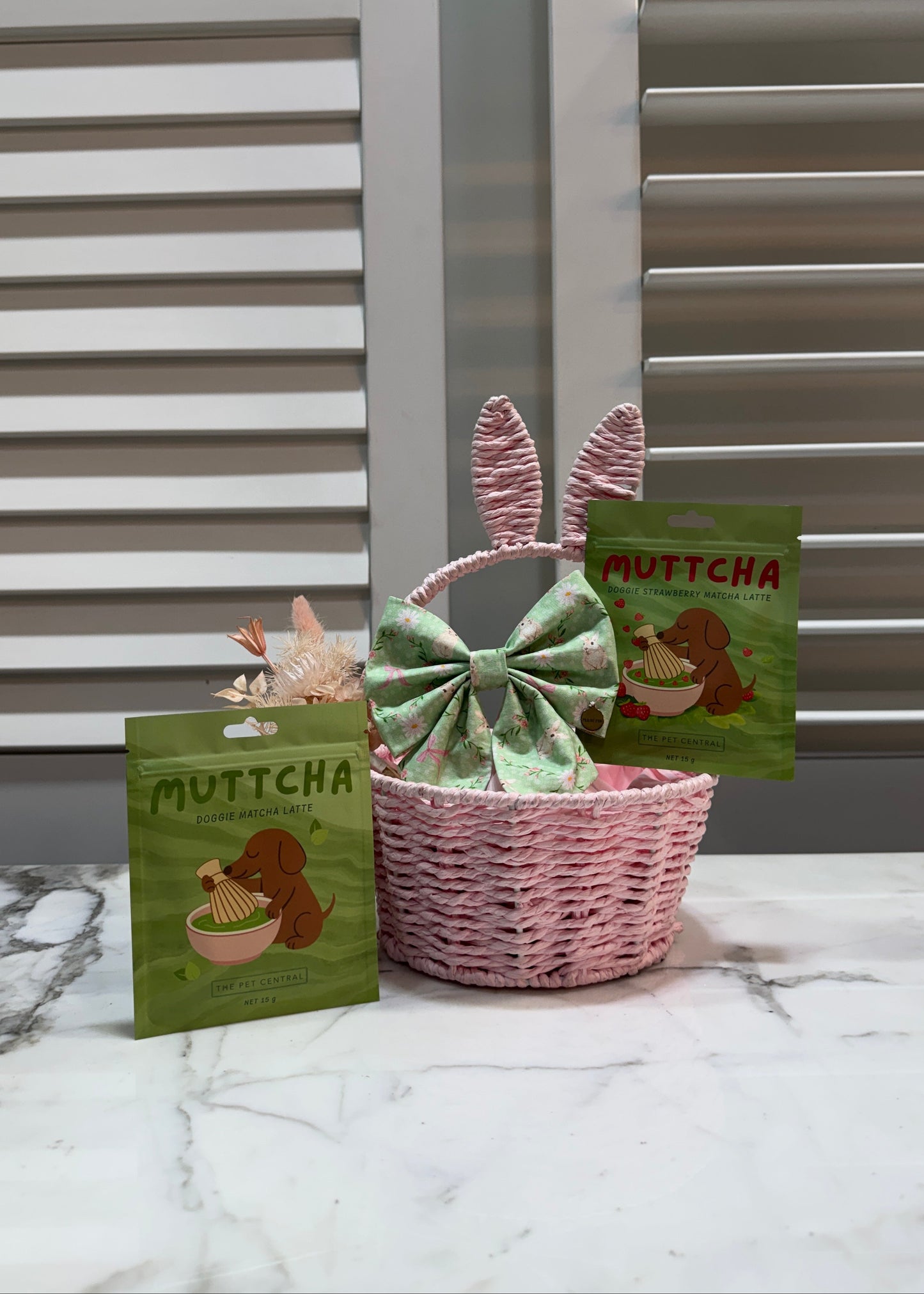 Easter Bows + Muttcha Bundle, Strawberry Muttcha, Green Bunny Bow, The Pet Central 