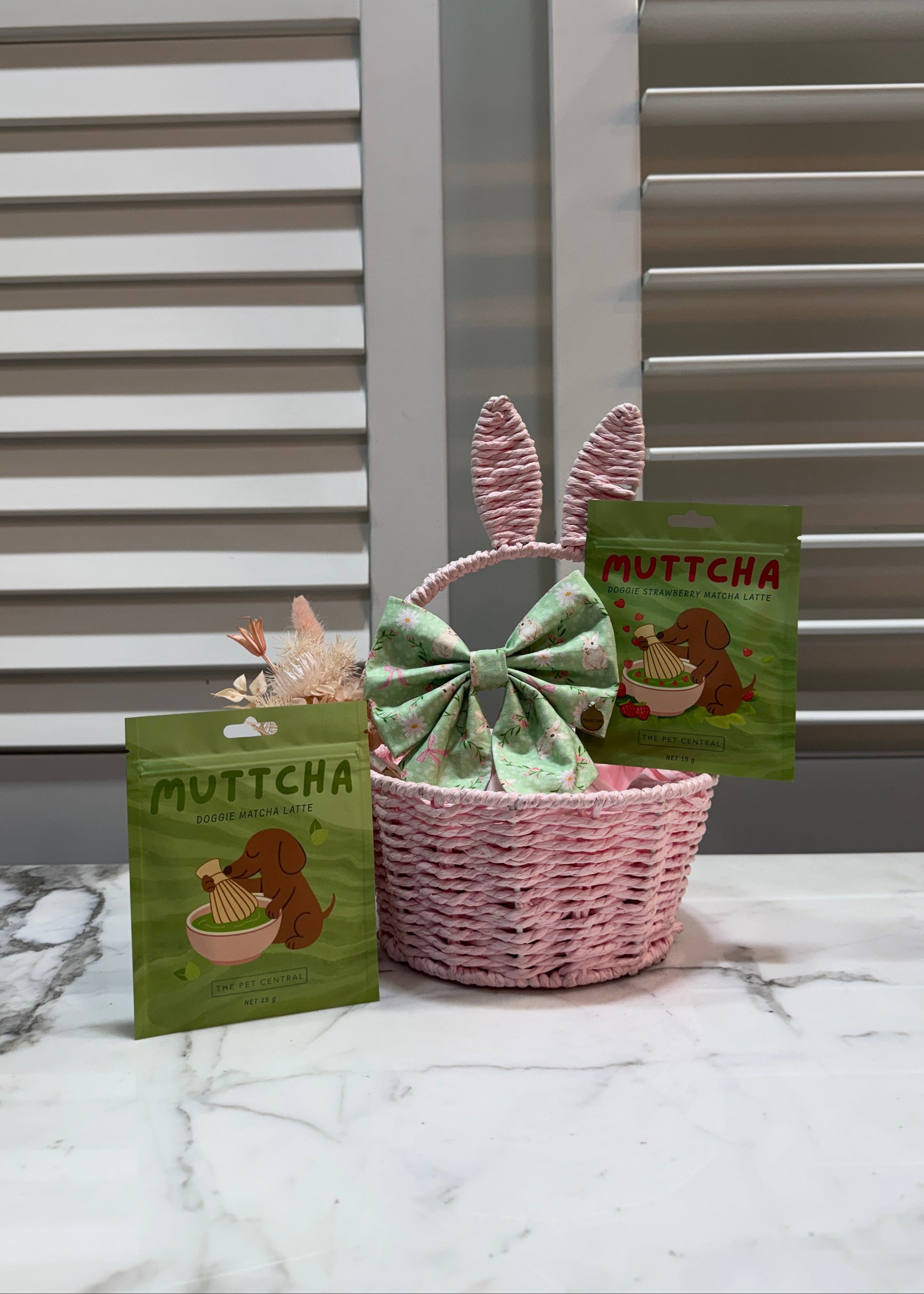 Easter Bows + Muttcha Bundle, Strawberry Muttcha, Green Bunny Bow, The Pet Central 
