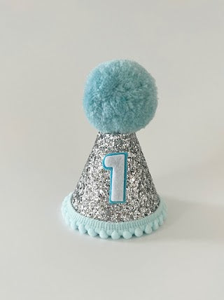 Blue and Silver Glitter Dog Party Hat