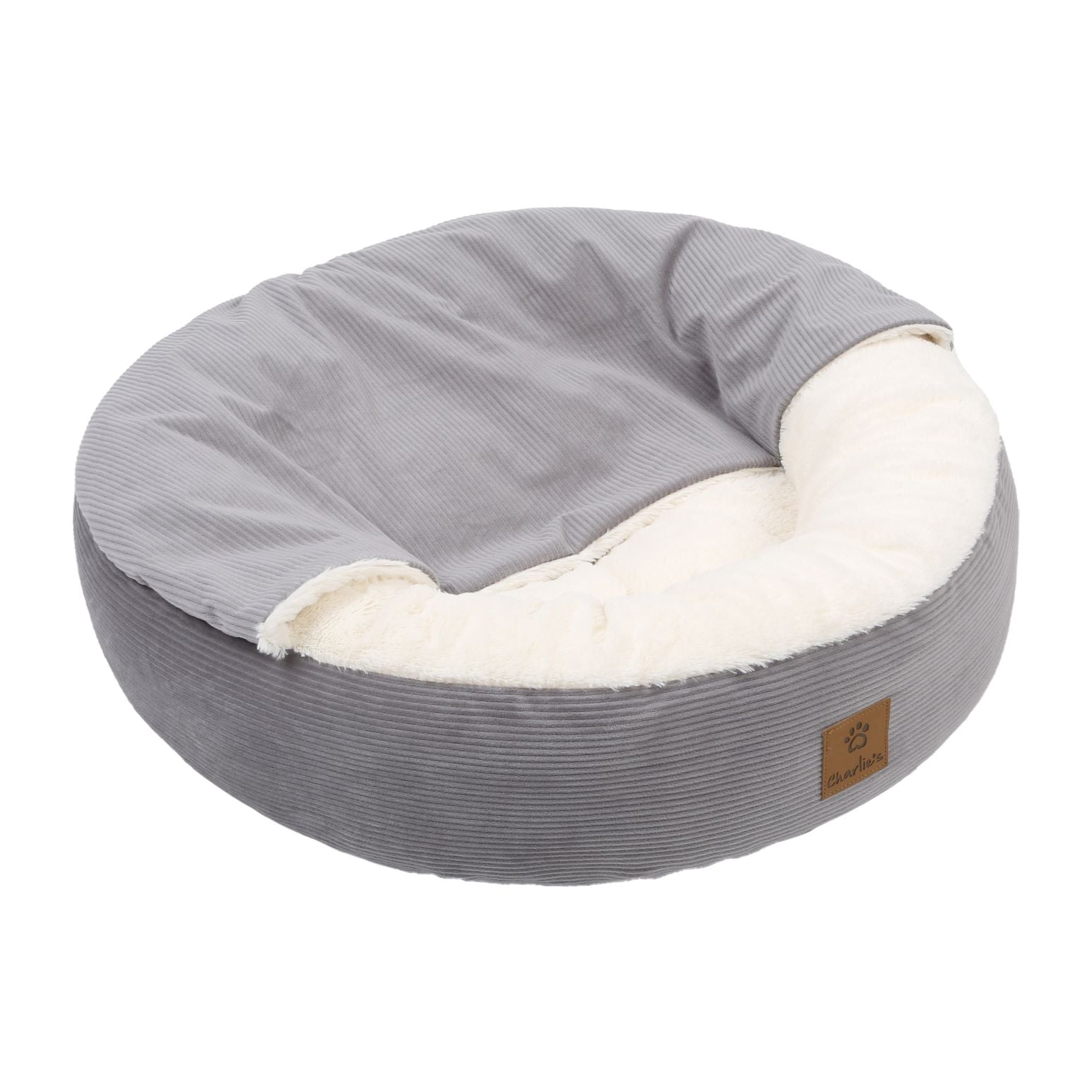 Snookie Hooded Pet Bed in Corduroy - Dove Grey Charlie's Pet Products