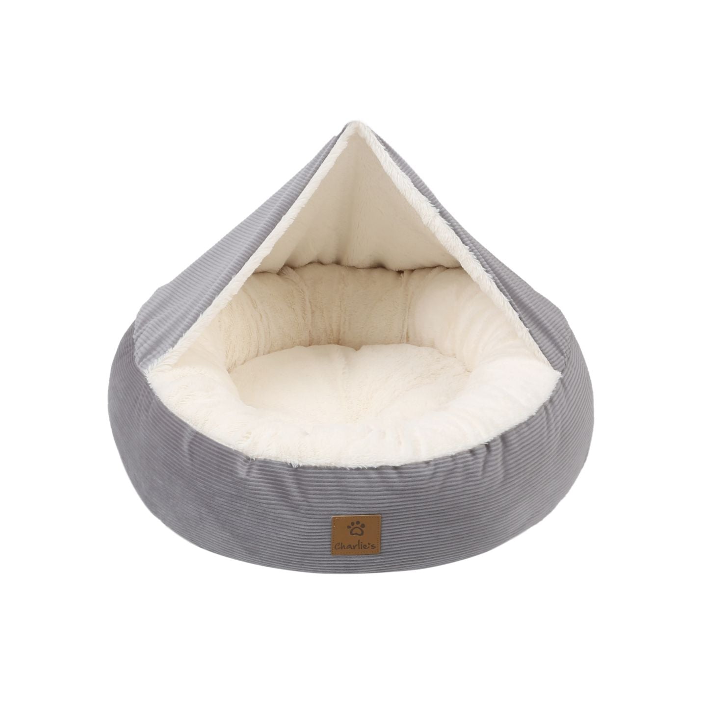 Snookie Hooded Pet Bed in Corduroy - Dove Grey Charlie's Pet Products