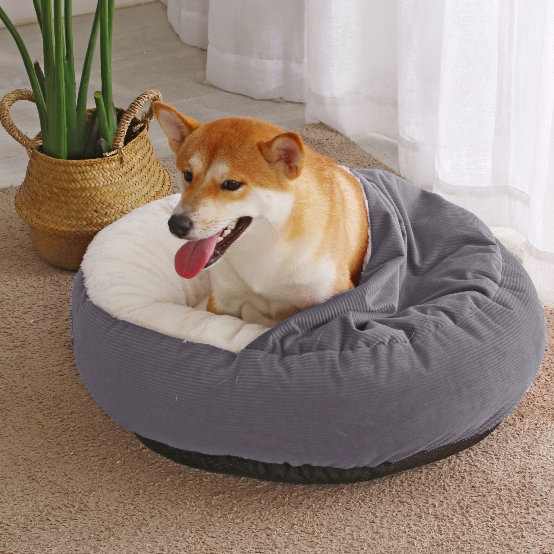 Snookie Hooded Pet Bed in Corduroy - Dove Grey Charlie's Pet Products