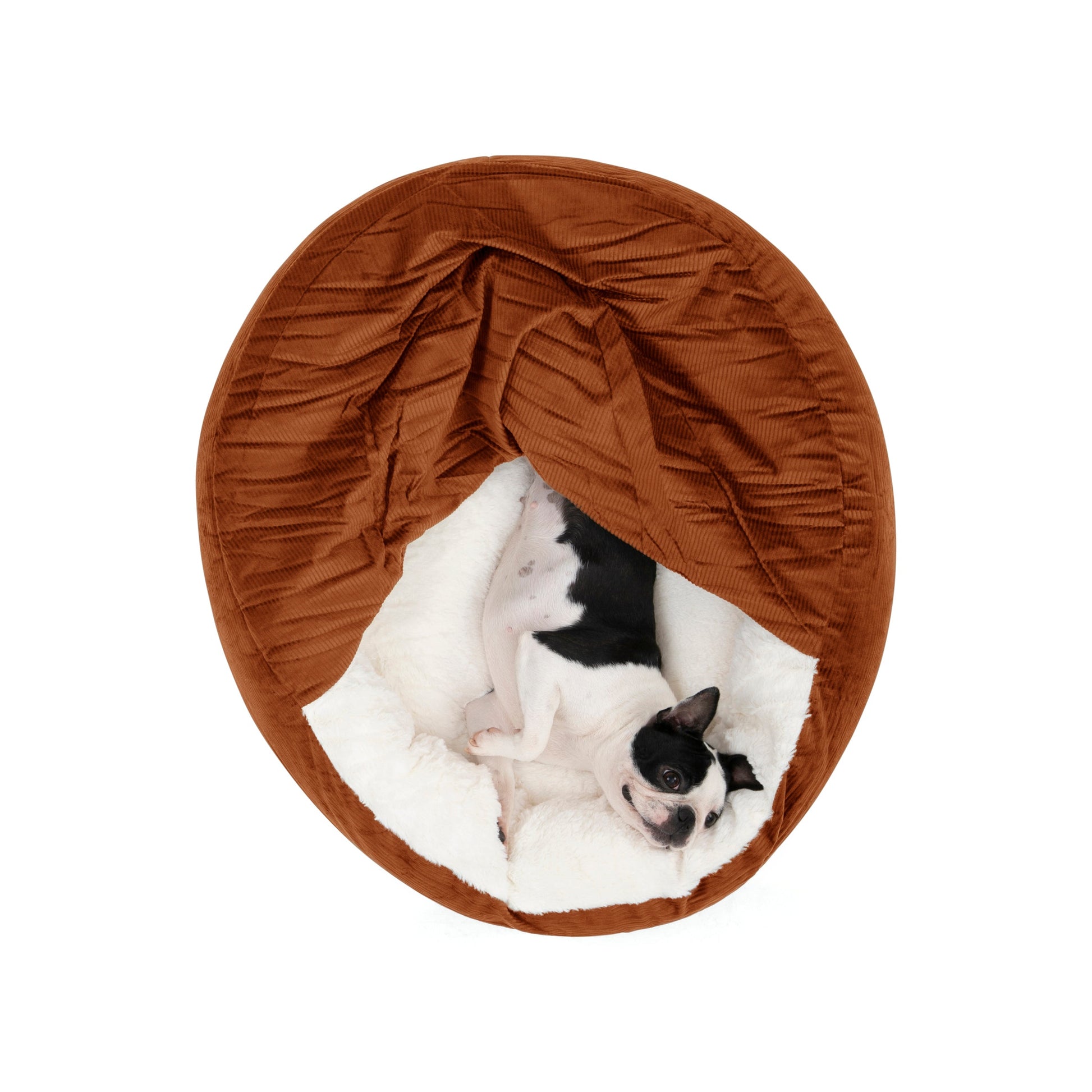 Snookie Hooded Pet Bed in Corduroy - Terracotta Charlie's Pet Products