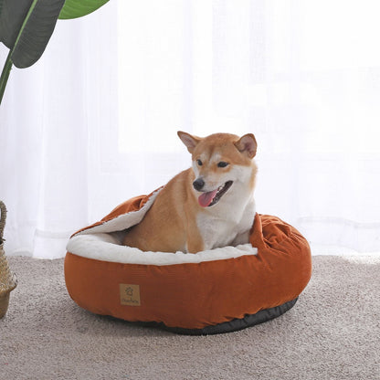 Snookie Hooded Pet Bed in Corduroy - Terracotta Charlie's Pet Products