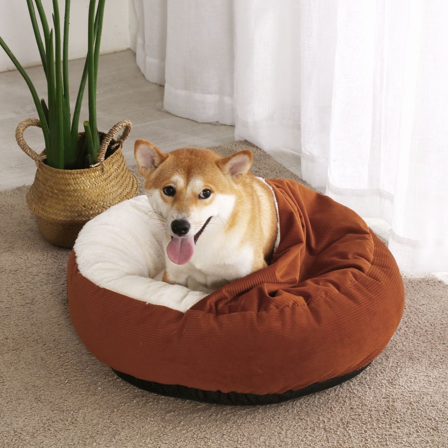 Snookie Hooded Pet Bed in Corduroy - Terracotta Charlie's Pet Products