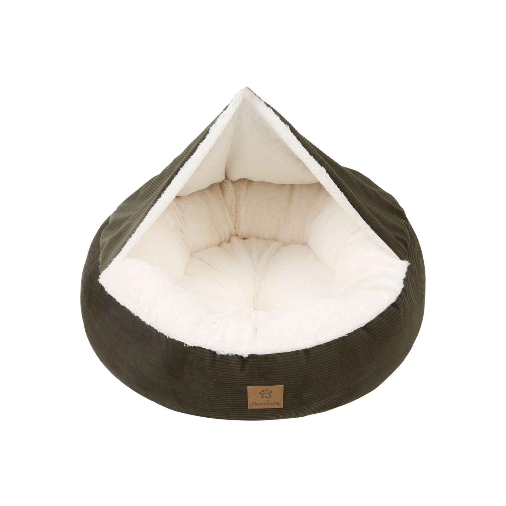 Snookie Hooded Pet Bed in Corduroy - Dark Olive Green Charlie's Pet Products