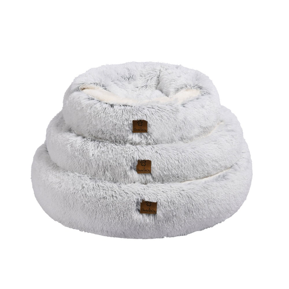 Snookie Hooded Pet Bed in Faux Fur - Artic White Chinchilla Charlie's Pet Products