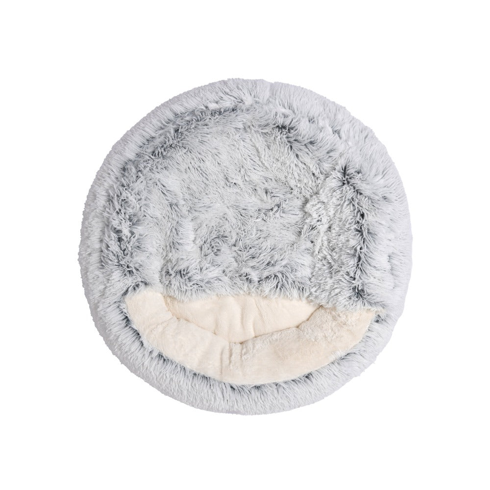 Snookie Hooded Pet Bed in Faux Fur - Artic White Chinchilla Charlie's Pet Products