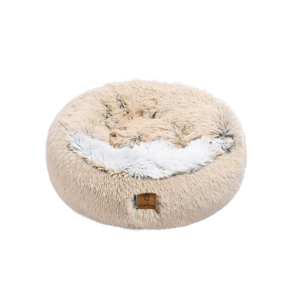 Snookie Hooded Pet Bed in Faux Fur - Cream/Artic White Charlie's Pet Products