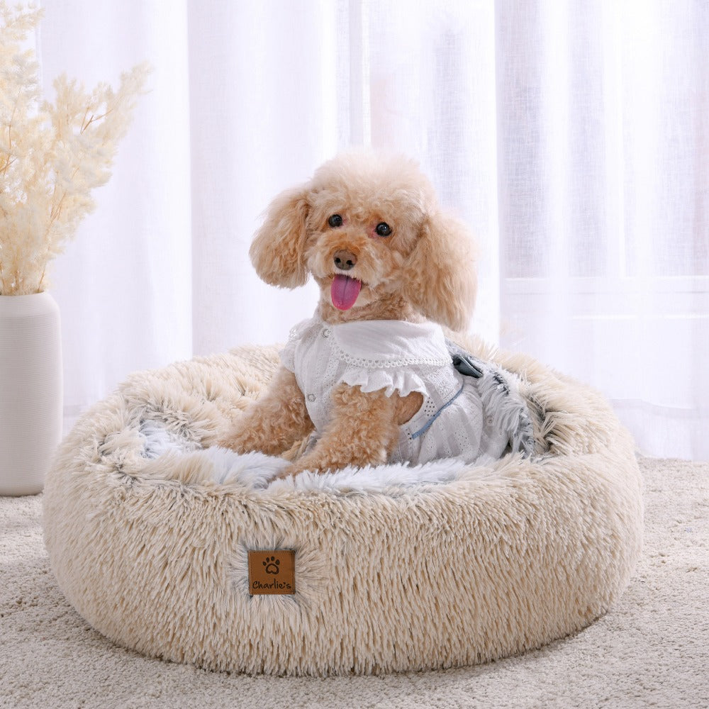 Snookie Hooded Pet Bed in Faux Fur - Cream/Artic White Charlie's Pet Products