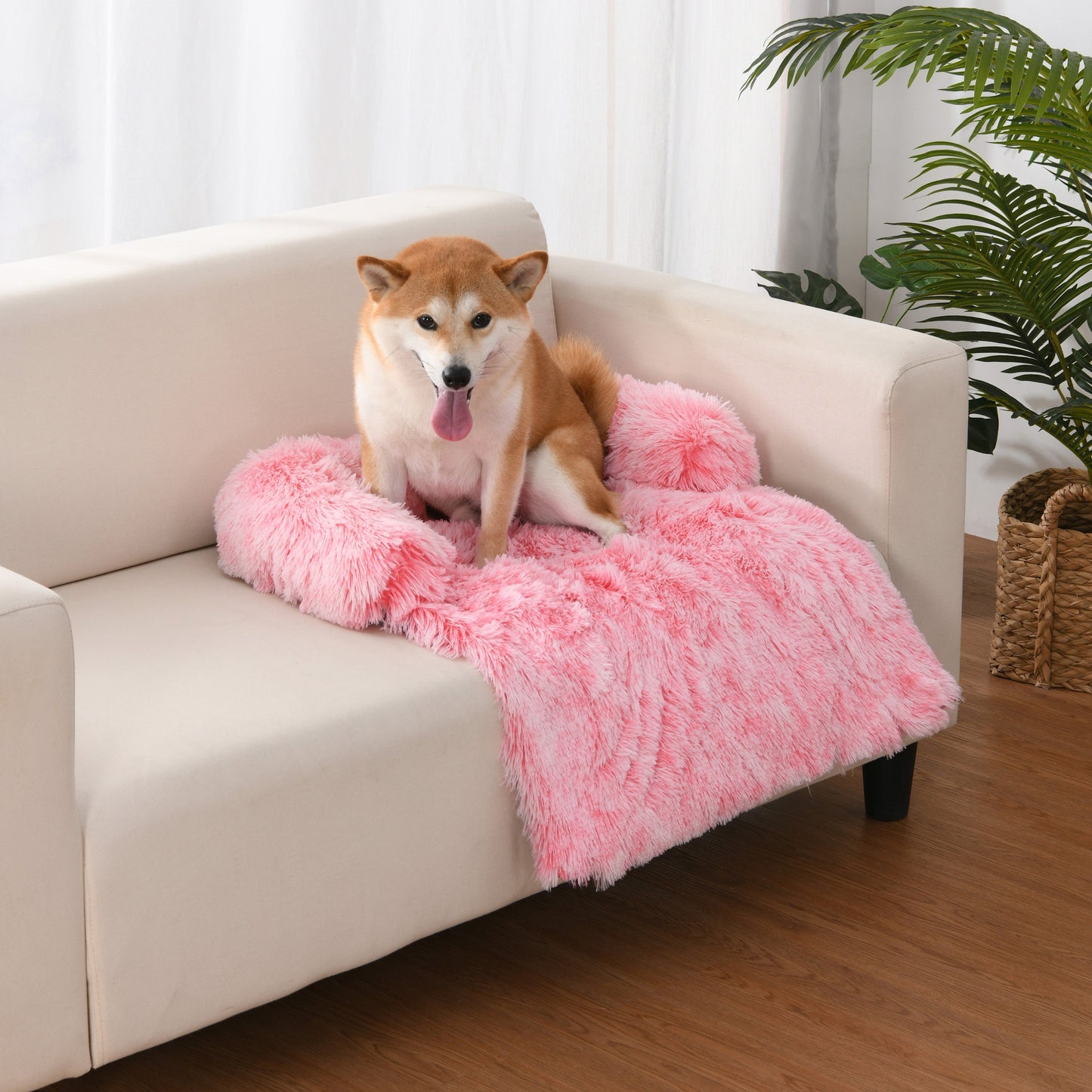 Shaggy Faux Fur Bolster Sofa Protector Pet Bed - Ombre Pink Charlie's Pet Products