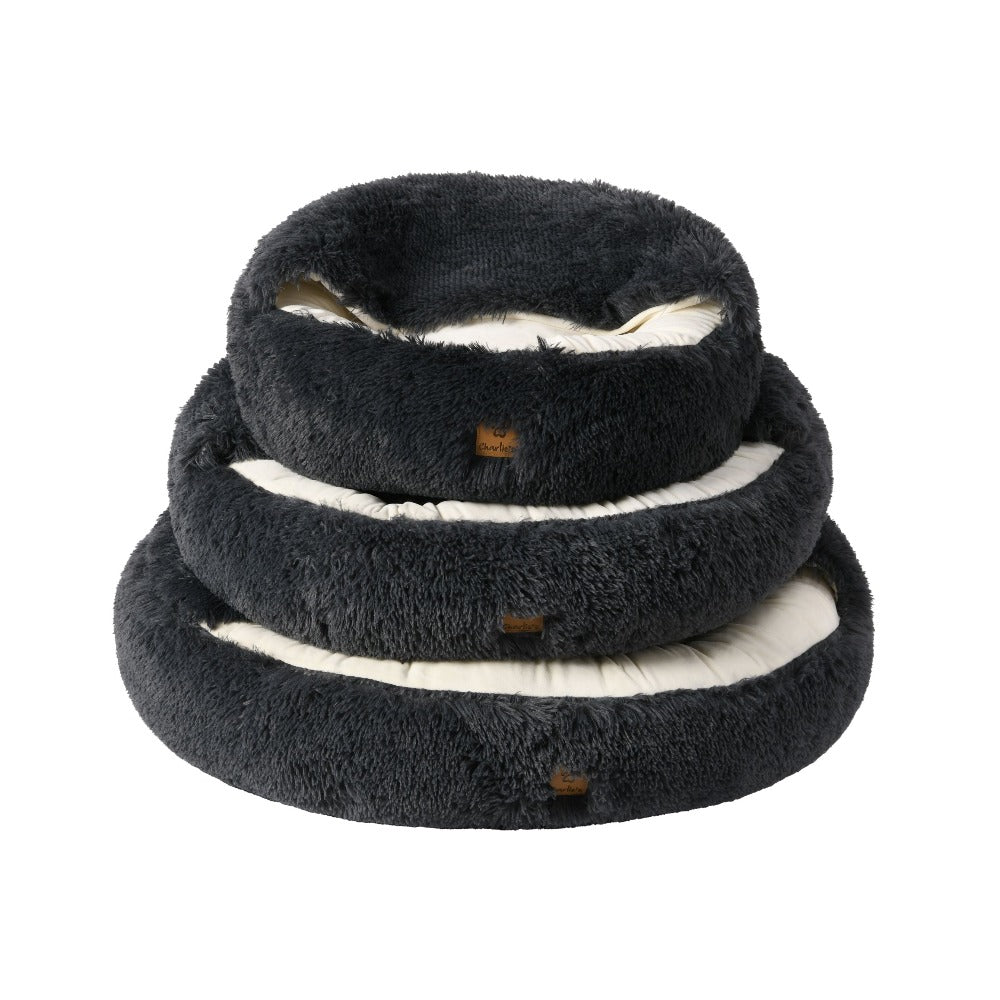 Snoodie Faux Fur Pet Cave with Removable Cover Charcoal Charlie's Pet Products