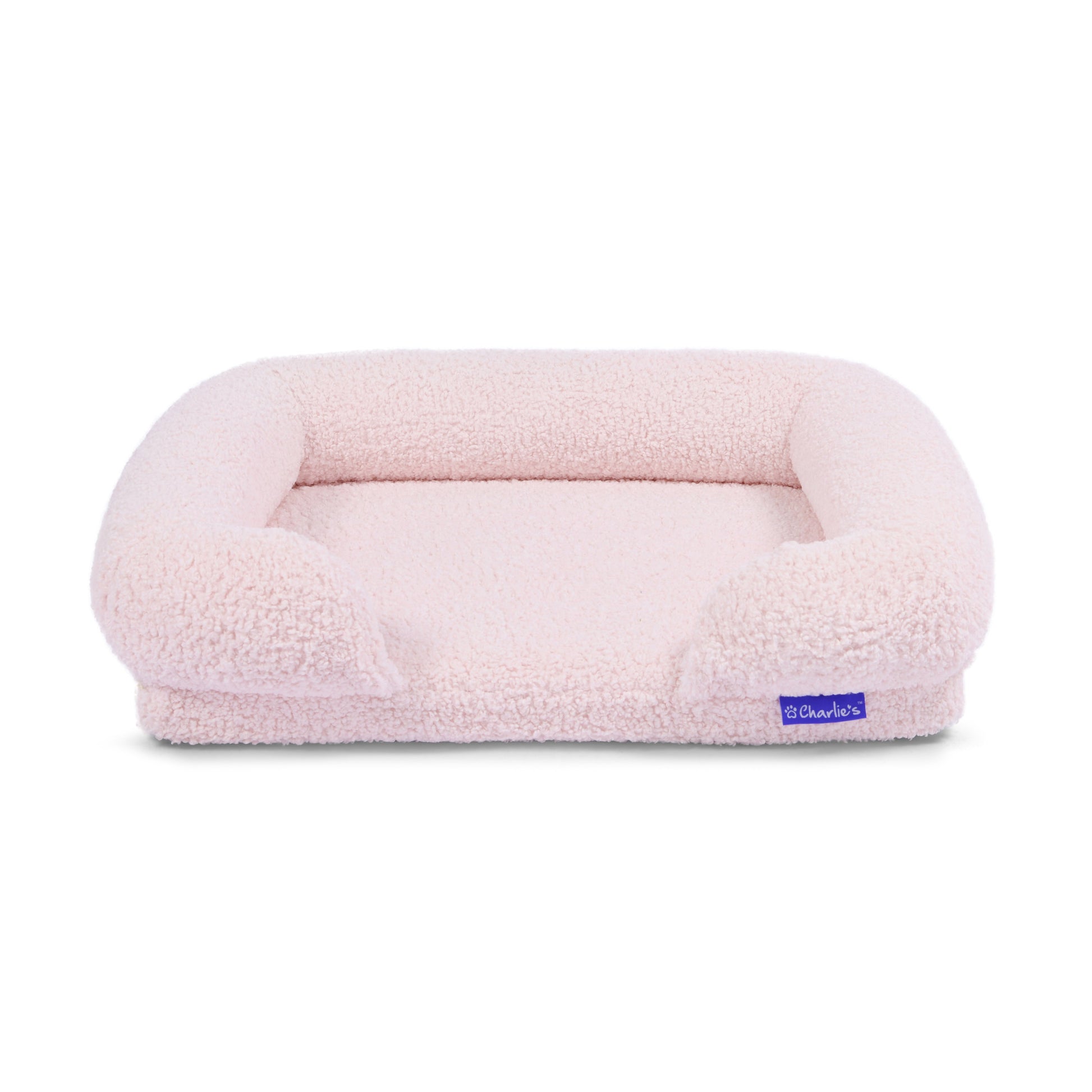 Teddy Fleece Memory Foam Sofa Pet Bed with Bolster - Pink Charlie's Pet Products