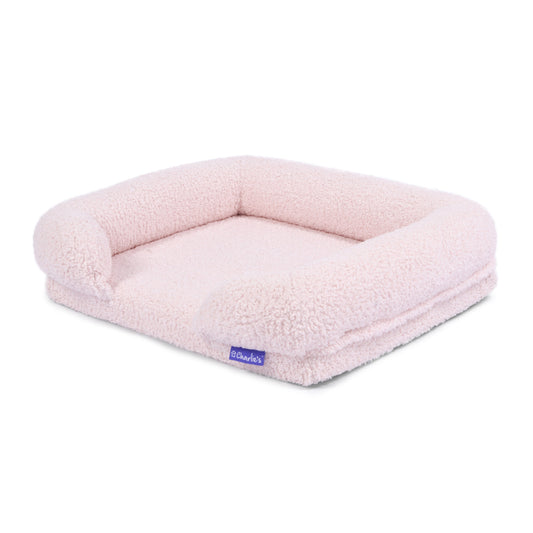 Teddy Fleece Memory Foam Sofa Pet Bed with Bolster - Pink Charlie's Pet Products