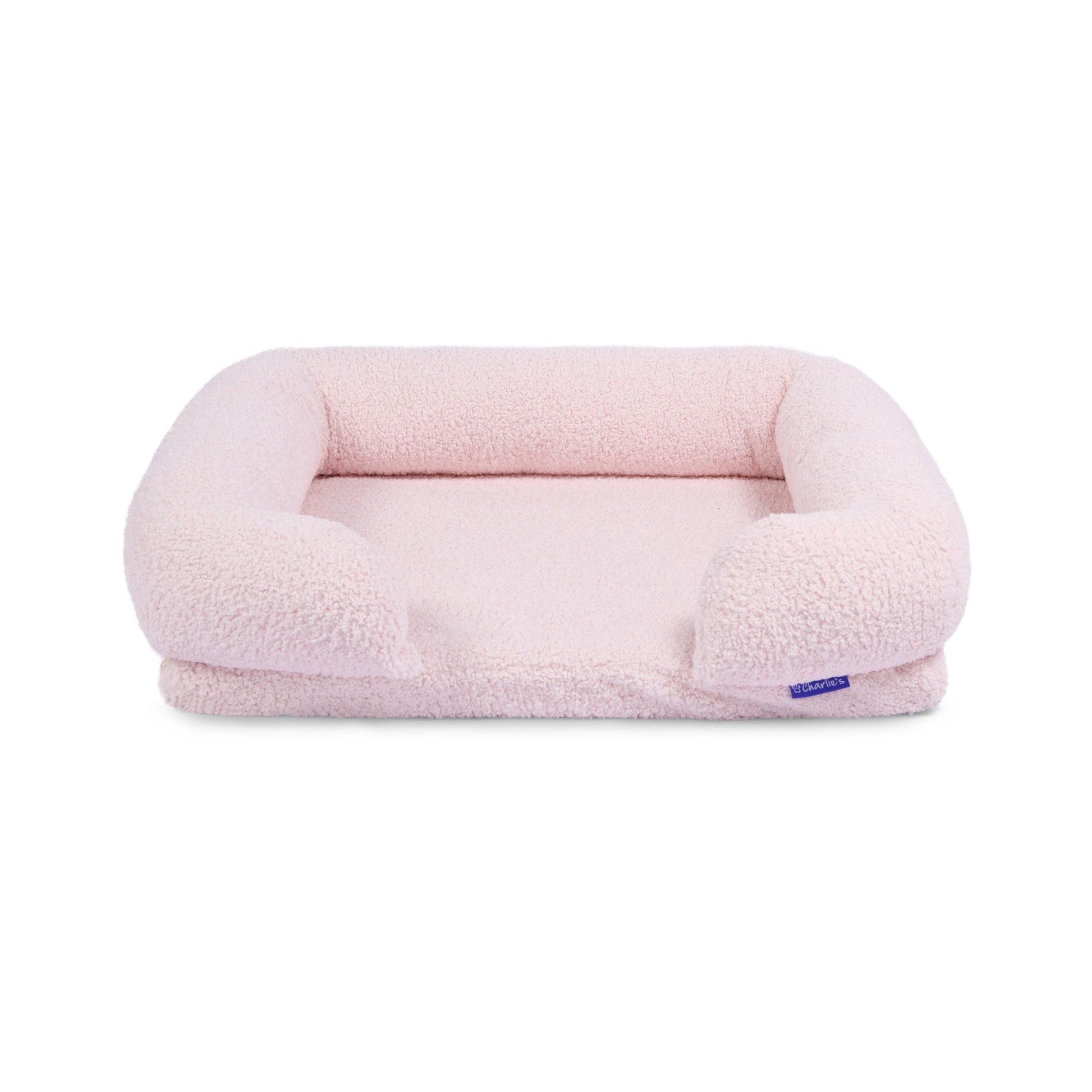 Teddy Fleece Memory Foam Sofa Pet Bed with Bolster - Pink Charlie's Pet Products