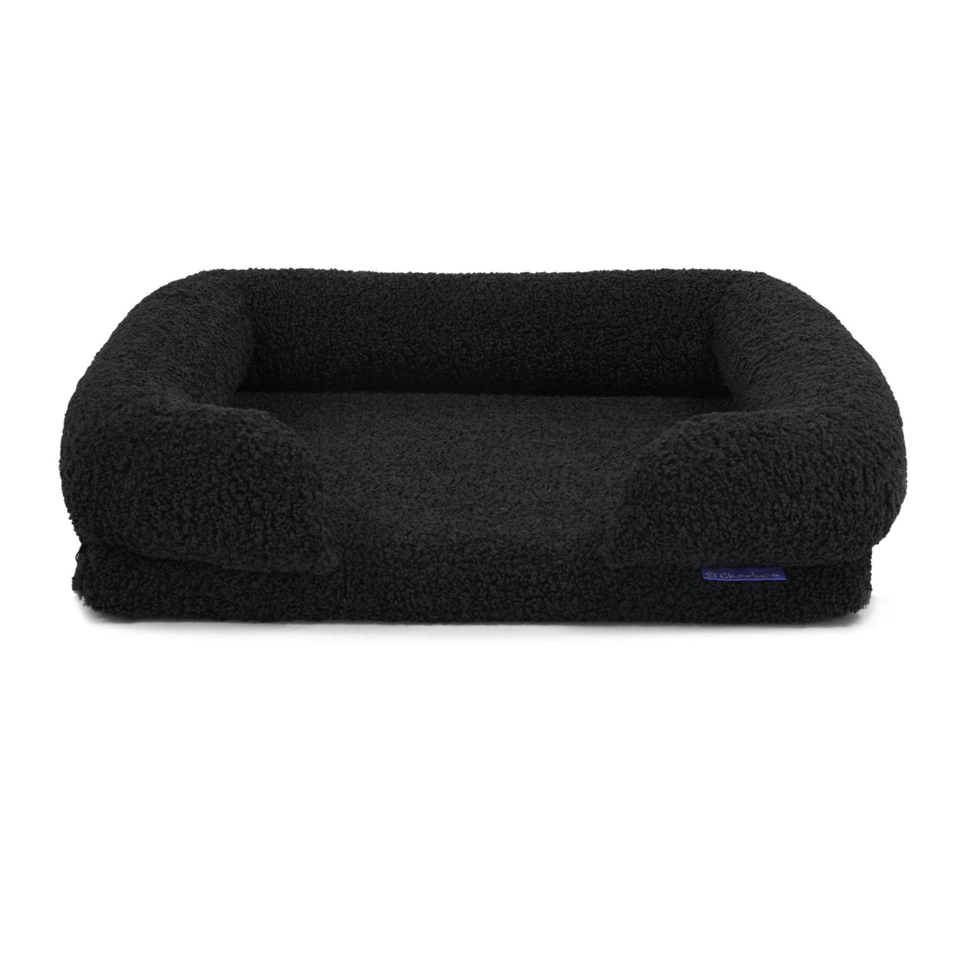 Teddy Fleece Memory Foam Sofa Pet Bed with Bolster - Charcoal Charlie's Pet Products