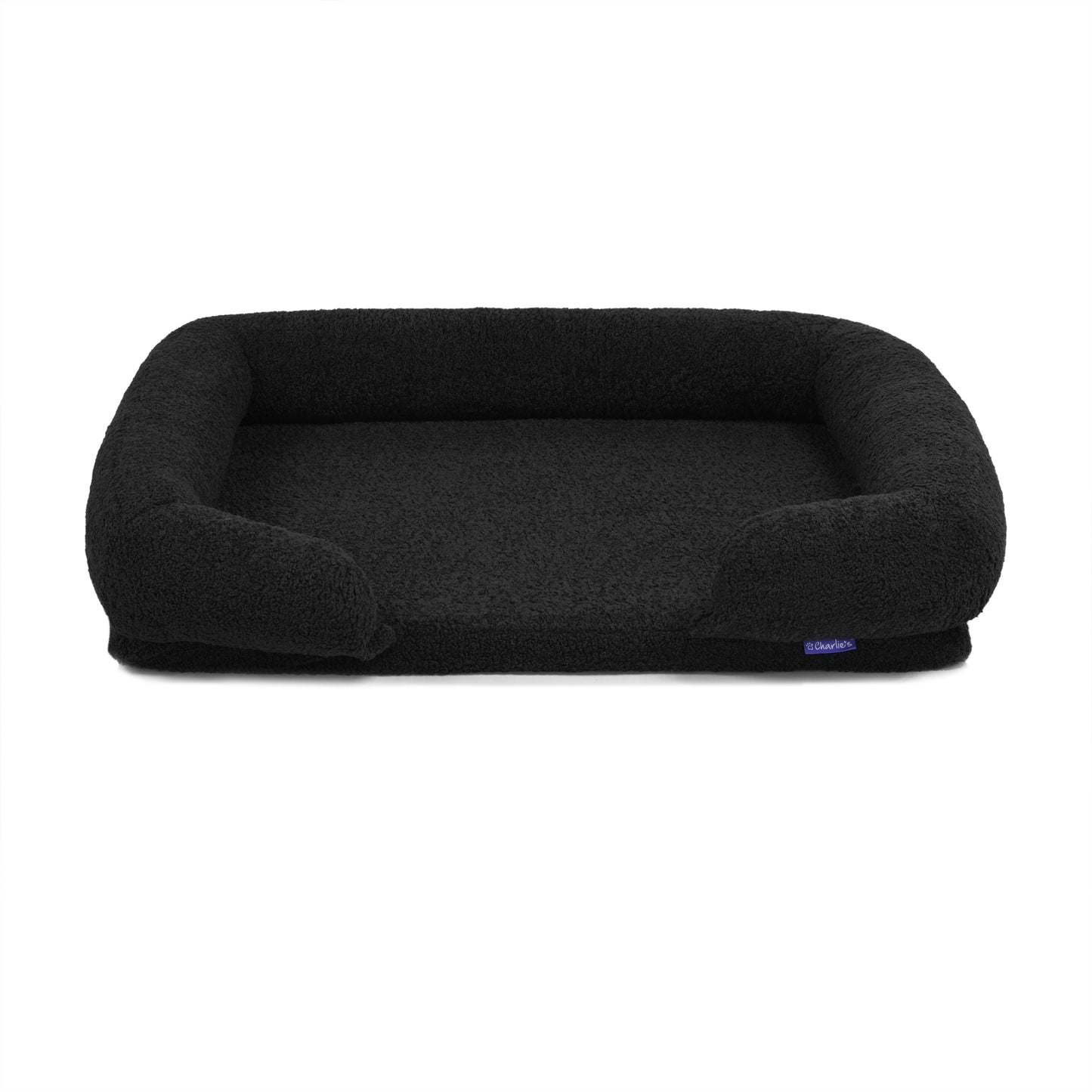 Teddy Fleece Memory Foam Sofa Pet Bed with Bolster - Charcoal Charlie's Pet Products