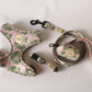 The Pet Central Tropical Bloom Dog Harness Set including adjustable dog harness, dog collar, dog lead, and poop bag holder
