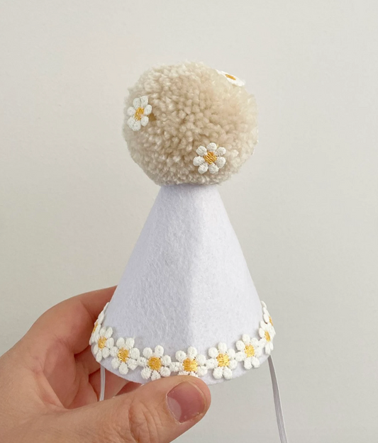 White Daisy Felt Dog Party Hat