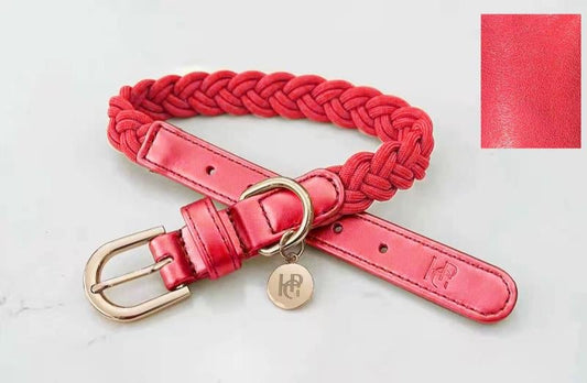 Dog Collar Ruby Red Plaited