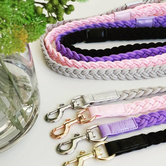 Dog Lead Baby Pink Plaited